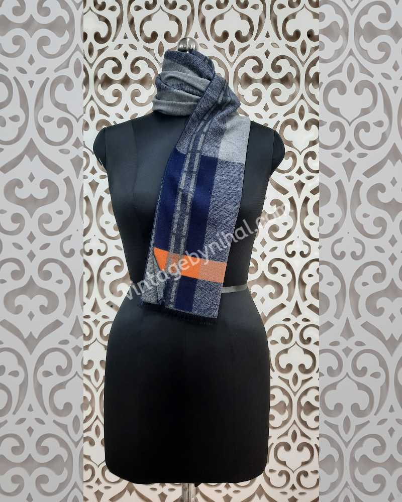 Blue Cashmere Reversible Unisex Muffler/Hand-woven Pashmina Stole  